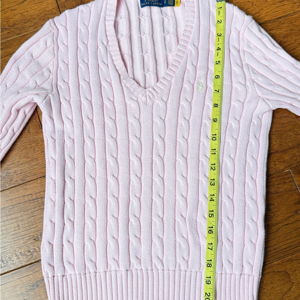 Polo Ralph Lauren Women’s Light Pink Cable Knit V-Neck Sweater – Size S - Picture 7 of 10